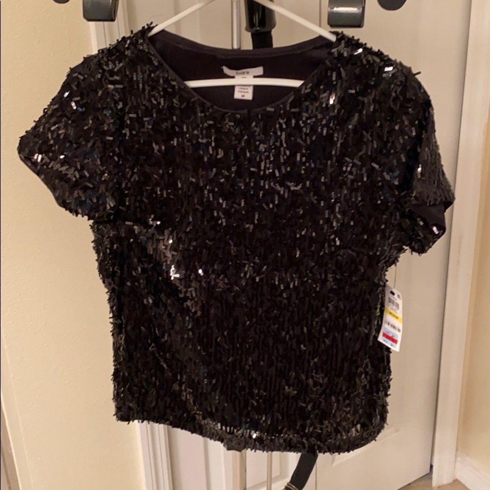 NWT Bar III size M black sequin short-sleeved top